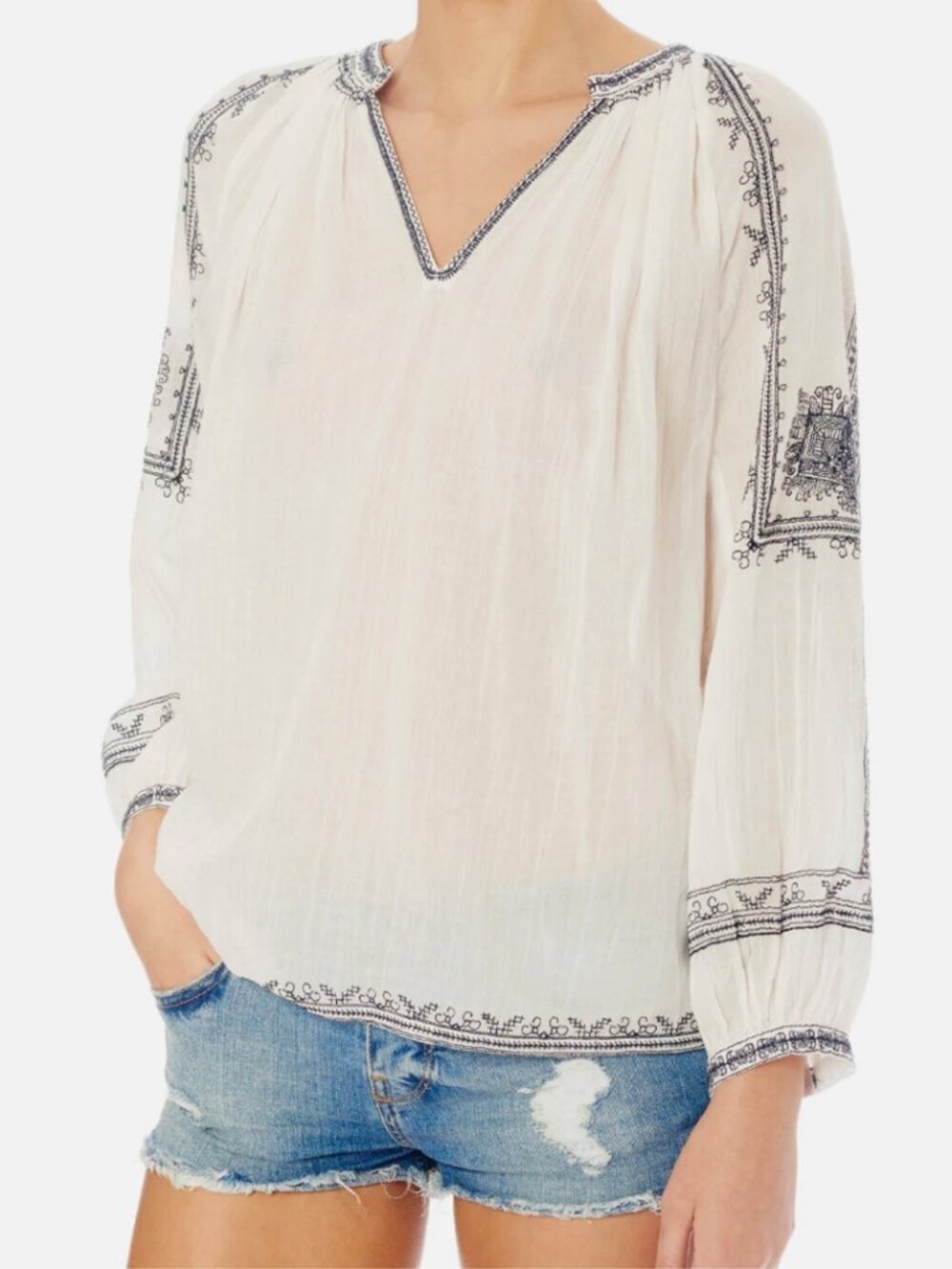 STAR MELA SAMI EMBROIDERED TOP IN NAVY/IVORY BNWT SIZE SMALL